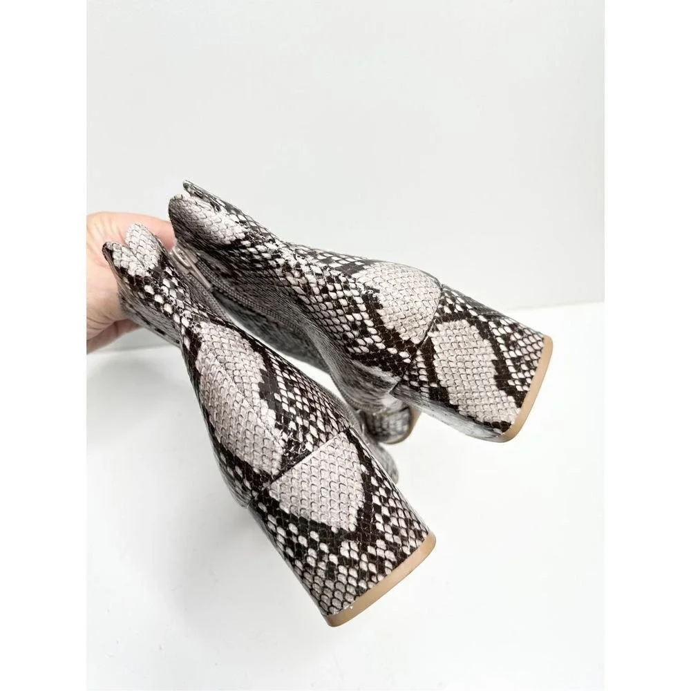 Chinese Laundry Snakeskin Print Block Heel Ankle Boots Grey‎ Black Size 6